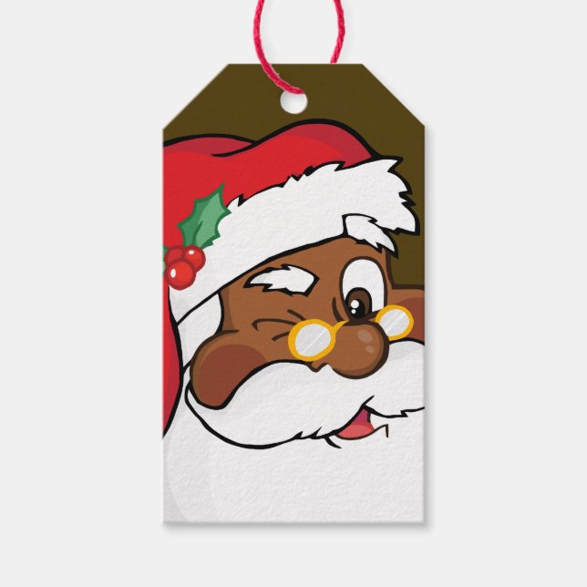 Secret Winking Black Santa Claus Paper Gift Tag (Front)