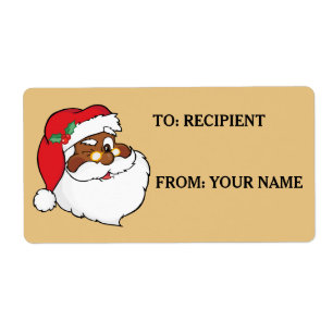 Secret Winking Black Santa Claus Printed Label