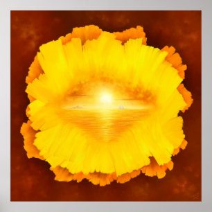 "Secret World" surrealistic sunset island painting Poster