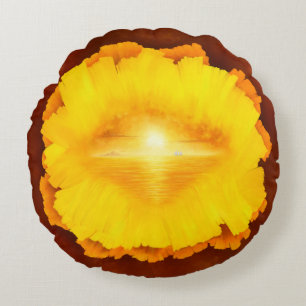 "Secret World" surrealistic sunset island painting Round Cushion