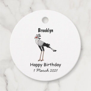 Secretary bird cartoon illustration favour tags
