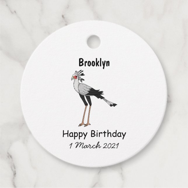 Secretary bird cartoon illustration  favour tags (Front)