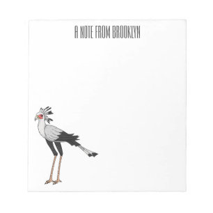 Secretary bird cartoon illustration notepad