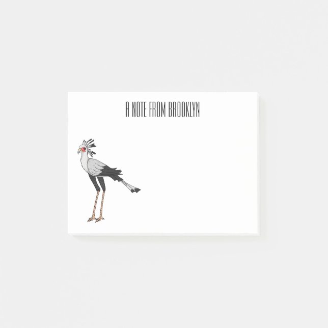Secretary bird cartoon illustration post-it notes (Front)