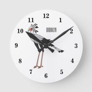 Secretary bird cartoon illustration round clock