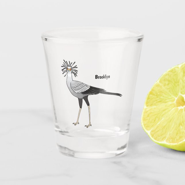 Secretary bird cartoon illustration shot glass (Front)