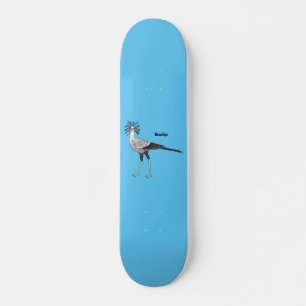 Secretary bird cartoon illustration skateboard
