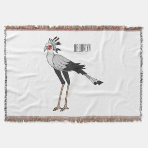 Secretary bird cartoon illustration throw blanket