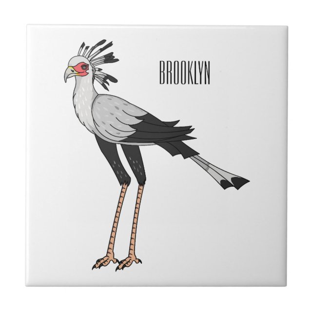 Secretary bird cartoon illustration tile (Front)