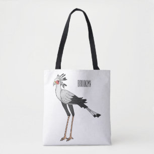 Secretary bird cartoon illustration tote bag