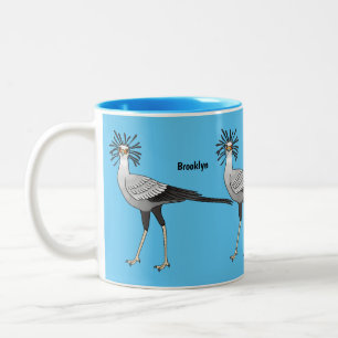 Secretary bird cartoon illustration Two-Tone coffee mug
