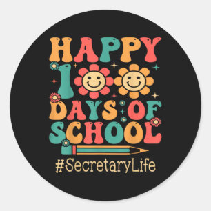 Secretary Happy 100th Day Of School Groovy Appreci Classic Round Sticker