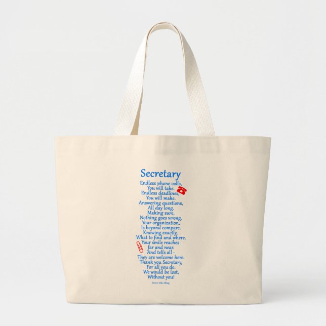 Secretary  Thank You Large Tote Bag (Front)