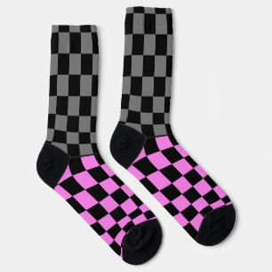 Secretly Wild check gray pink on black Socks