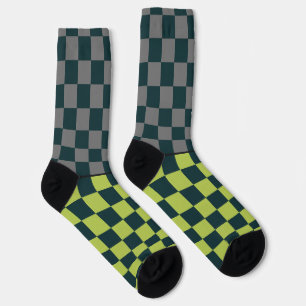 Secretly Wild check grey green on dark green Socks