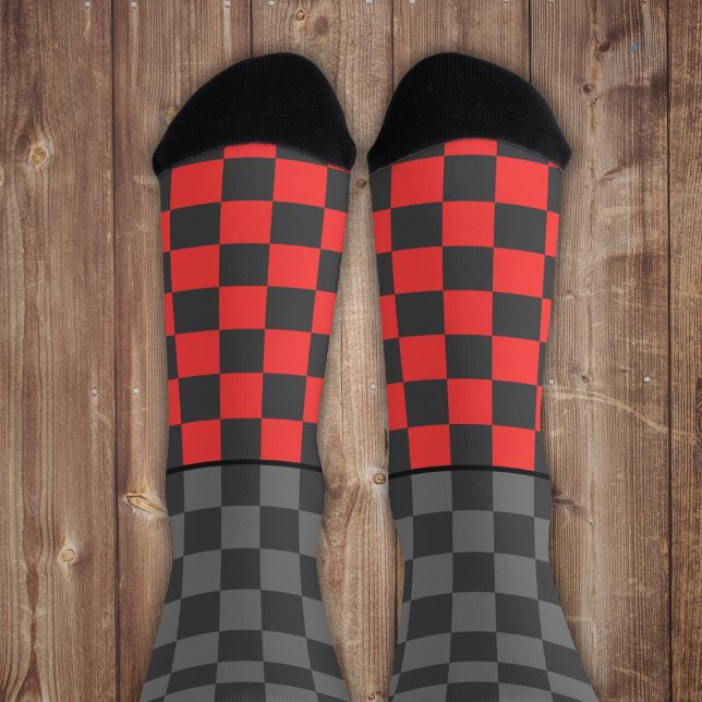 Secretly Wild check grey red on grey Socks (Creator Uploaded)