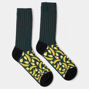 Secretly Wild stripes with bananas, on green Socks