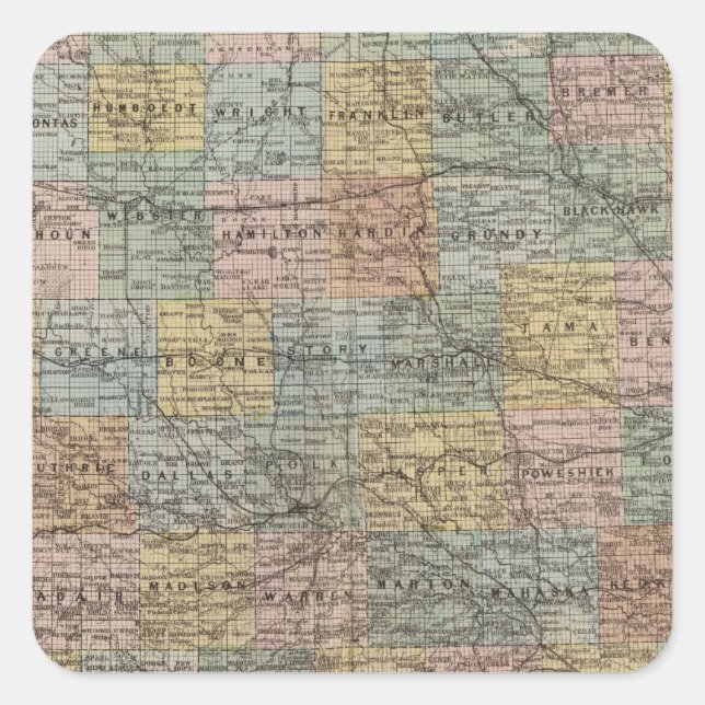 Sectional map of Iowa Square Sticker (Front)