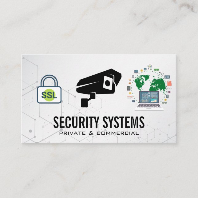 Security Camera | Lock | Data Security Global Business Card (Front)