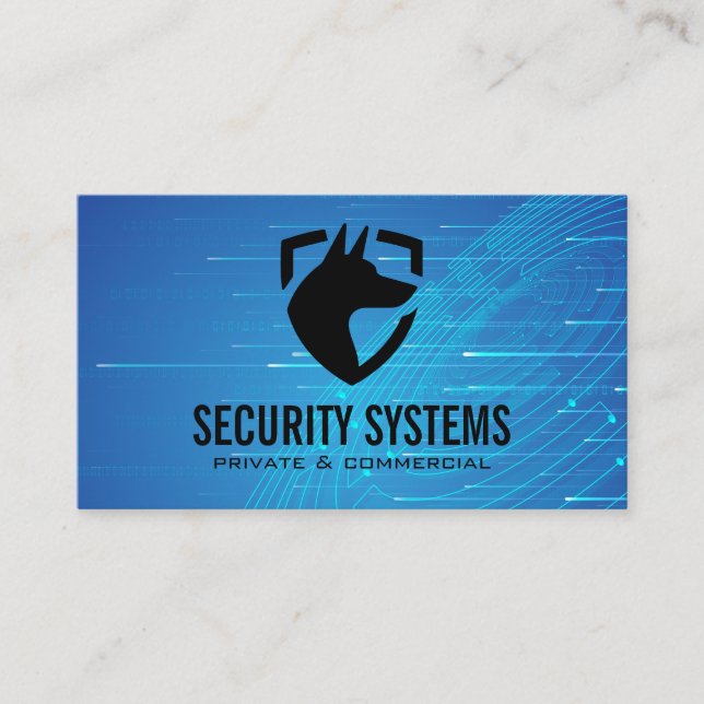 Security Dog Protection | Tech Background Business Card (Front)