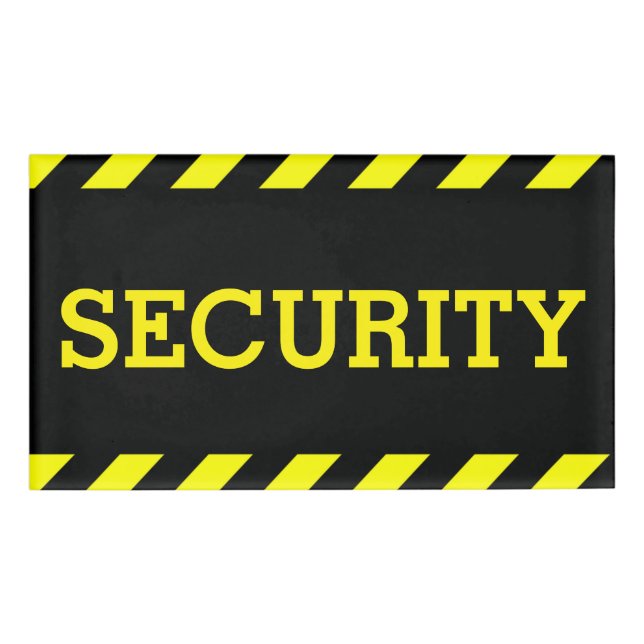 Security Guard Bright Yellow Caution Strip Name Tag (Front)