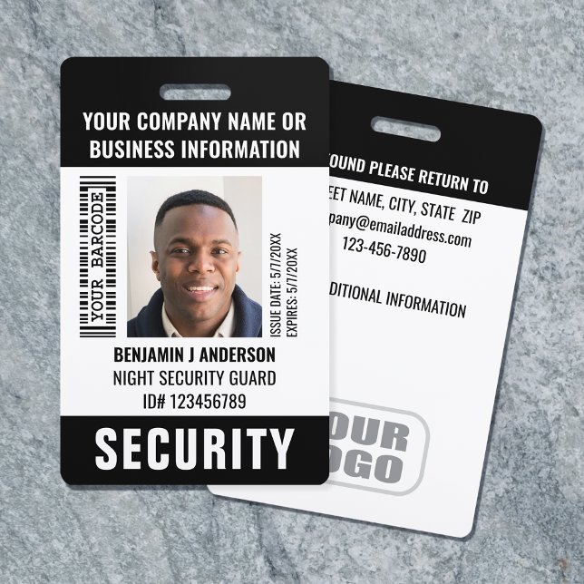 Security Guard Custom ID Photo Name Barcode Black Badge (Creator Uploaded)