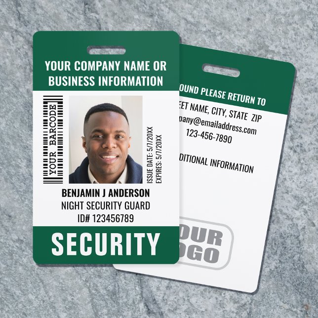 Security Guard Custom ID Photo Name Barcode Green Badge (Creator Uploaded)