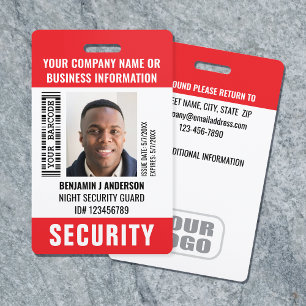 Security Guard Custom ID Photo Name Barcode Red ID Badge