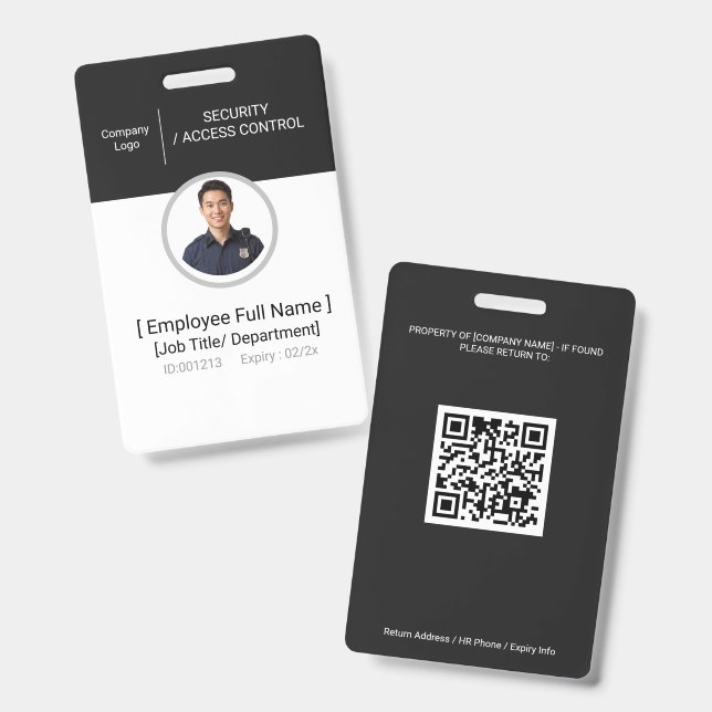 Security Guard Employee Photo ID Access Control Badge (Front & Back)