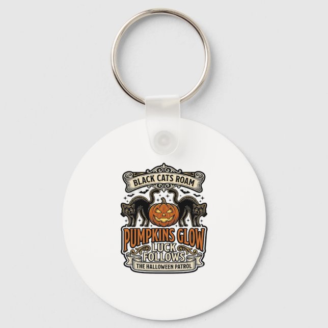 Security Guard Halloween Shirt with Black Cats & P Key Ring (Front)