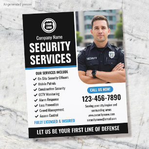 Security Guard Services Company Logo Blue Custom Flyer