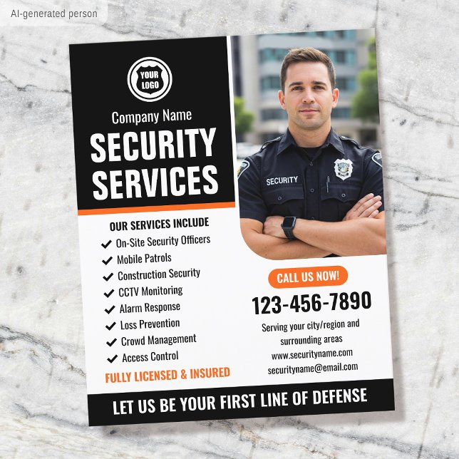 Security Guard Services Company Logo Orange Custom Flyer (Creator Uploaded)