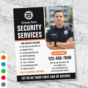 Security Guard Services Company Logo Orange Custom Flyer