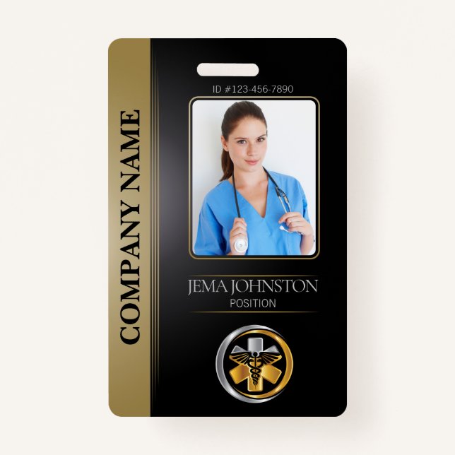 Security ID Employee Photo QR Code Black & Silver ID Badge (Front)