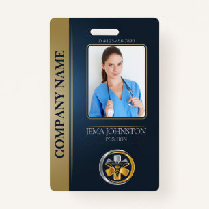 Security ID Employee Photo QR Code Blue & Silver ID Badge