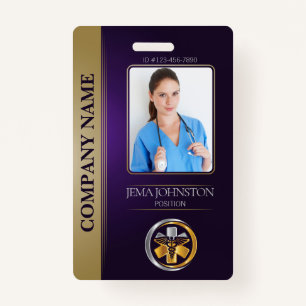Security ID Employee Photo QR Code Purple & Silver ID Badge