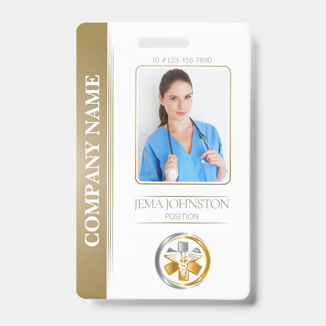 Security ID Employee Photo QR Code White & Silver Badge (Front)