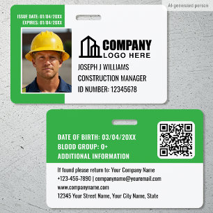 Security ID Photo Logo QR Code Green Employee Badge