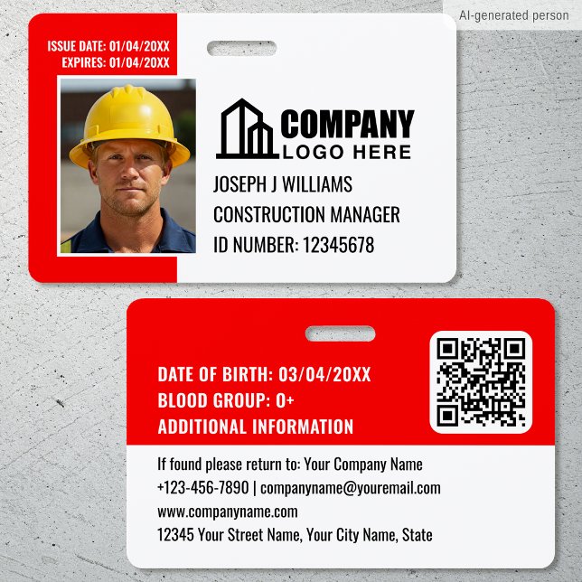 Security ID Photo Logo QR Code Red Employee Badge (Creator Uploaded)