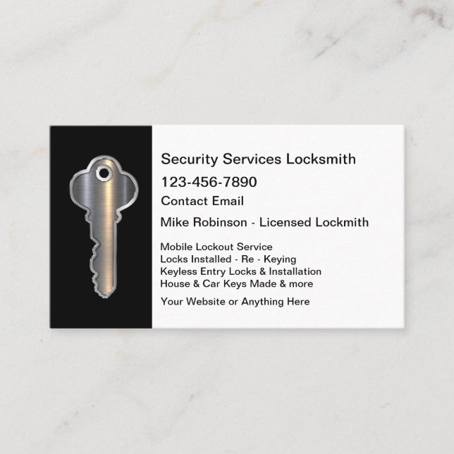 Security Locksmith Metallic House Key Theme Business Card (Front)
