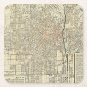 Security map and Street Railways in Los Angeles Square Paper Coaster
