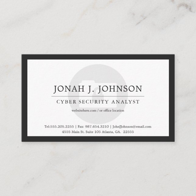 Security | Minimal Locked File Folder Blk Bdr. Business Card (Front)
