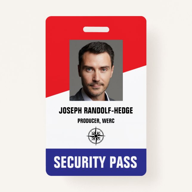 SECURITY PASS - Photo I.D. Red/Blue Badge ID Badge (Front)