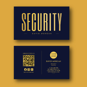 Security QR Code Logo Navy And Gold Business Card
