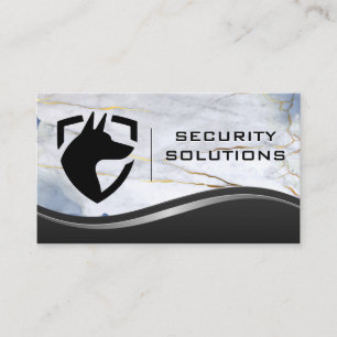 Security Shield Dog Logo   Metal Marble Business Card