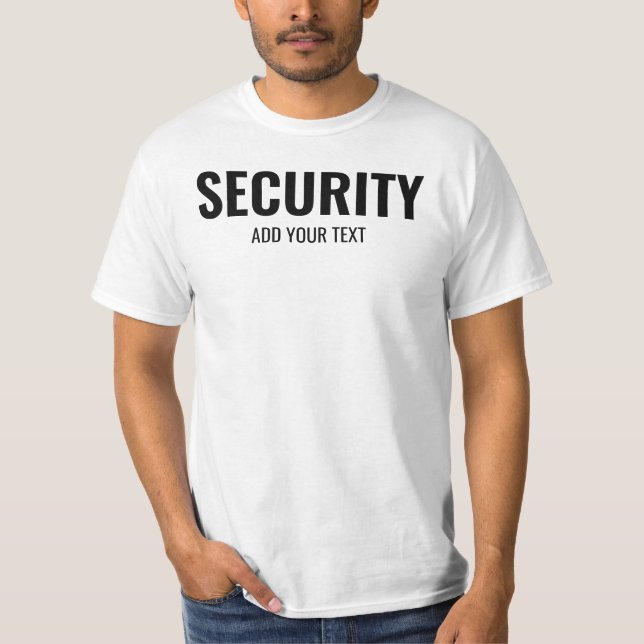 Security Staff Double Sided Print Value Mens White T-Shirt (Front)