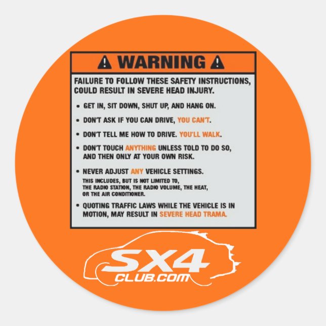 Sedan Warning Sticker (Front)