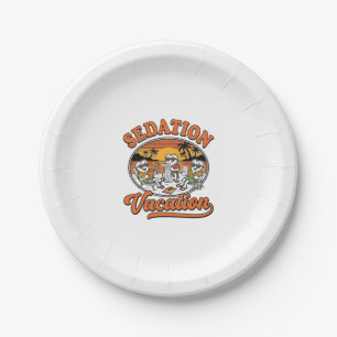 Sedation Vacation Retro Dental Humour Shirt Design Paper Plate