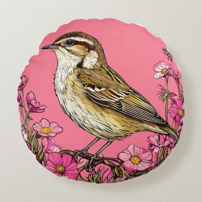 Sedge warbler bird Wildlife Songbird Decorative Round Cushion (Front)