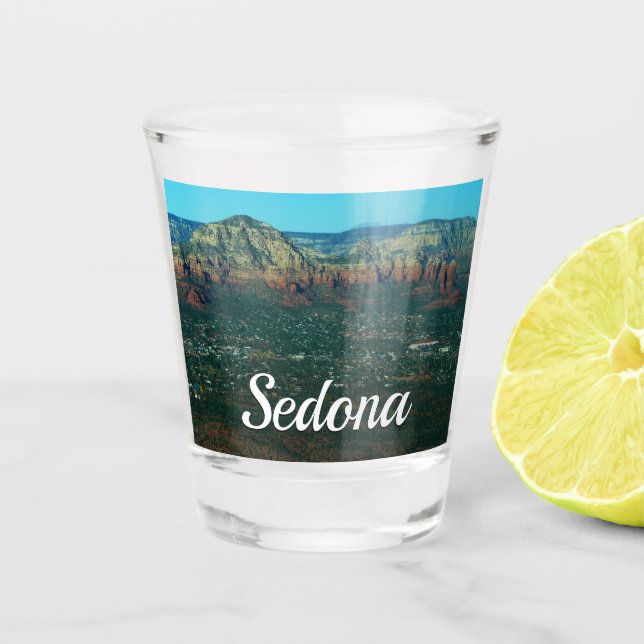 Sedona and Coffee Pot Rock from Above Shot Glass (Front)